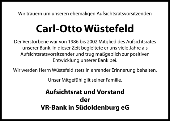 Anzeige von Carl-Otto Wüstefeld von OM-Medien