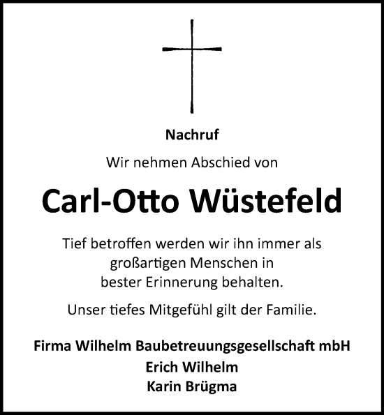 Anzeige von Carl-Otto Wüstefeld von OM-Medien