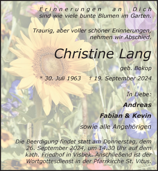 Anzeige von Christine Lang von OM-Medien