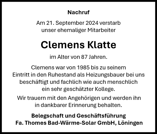 Anzeige von Clemens Klatte von OM-Medien