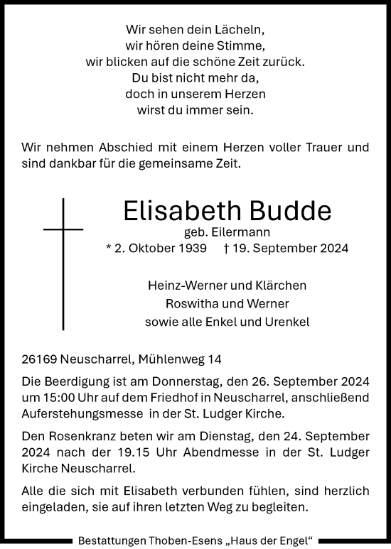 Anzeige von Elisabeth Budde von OM-Medien