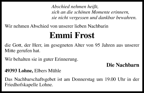 Anzeige von Emmi Frost von OM-Medien