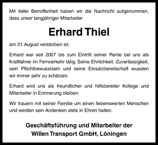 Anzeige von Erhard  Thiel von OM-Medien