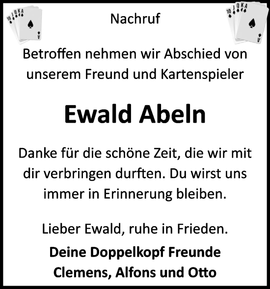 Anzeige von Ewald Abeln von OM-Medien