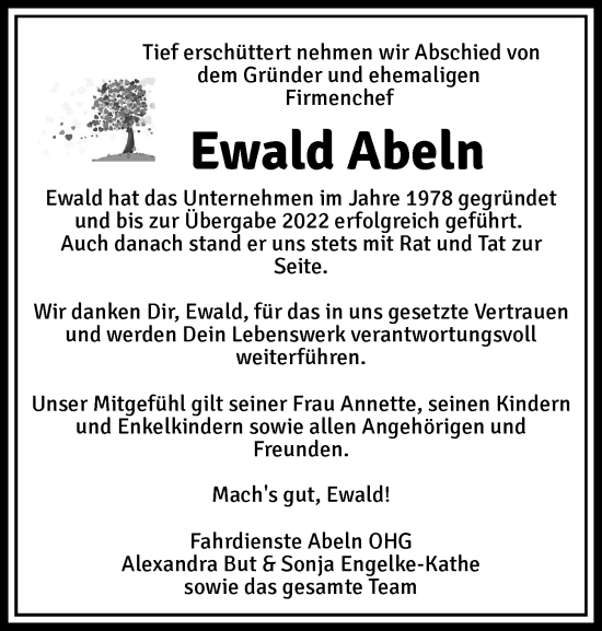 Anzeige von Ewald Abeln von OM-Medien