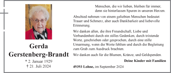 Anzeige von Gerda Gerstenberg-Brandt von OM-Medien