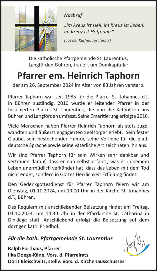 Anzeige von Heinrich Taphorn von OM-Medien