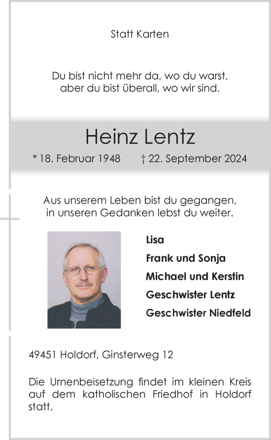 Anzeige von Heinz Lentz von OM-Medien