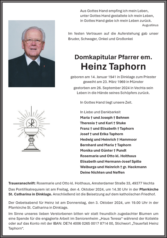 Anzeige von Heinz Taphorn von OM-Medien