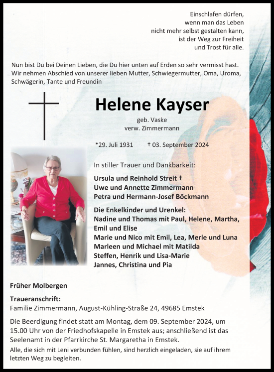 Anzeige von Helene Kayser von OM-Medien