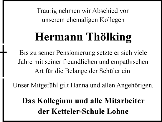 Anzeige von Hermann Thölking von OM-Medien