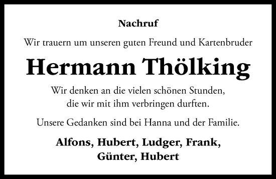 Anzeige von Hermann Thölking von OM-Medien