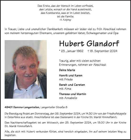 Anzeige von Hubert Glandorf von OM-Medien