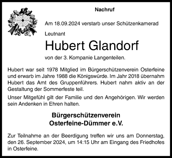 Anzeige von Hubert Glandorf von OM-Medien