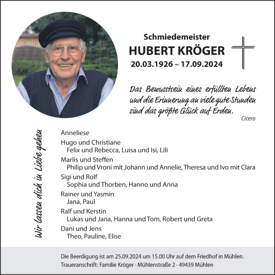 Anzeige von Hubert Kröger von OM-Medien