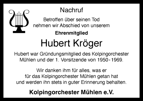 Anzeige von Hubert Kröger von OM-Medien