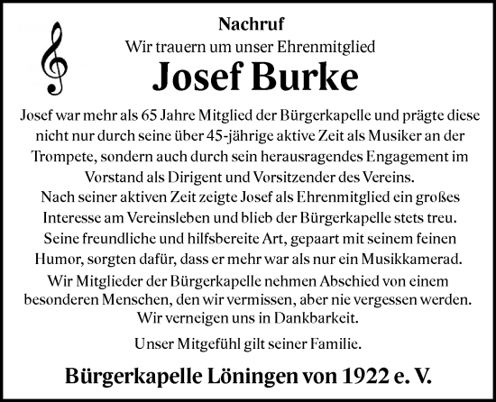 Anzeige von Josef Burke von OM-Medien