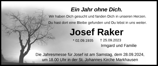 Anzeige von Josef Raker von OM-Medien