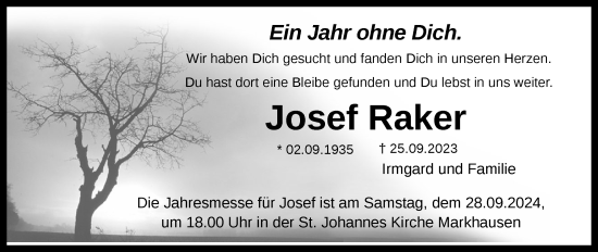 Anzeige von Josef Raker von OM-Medien