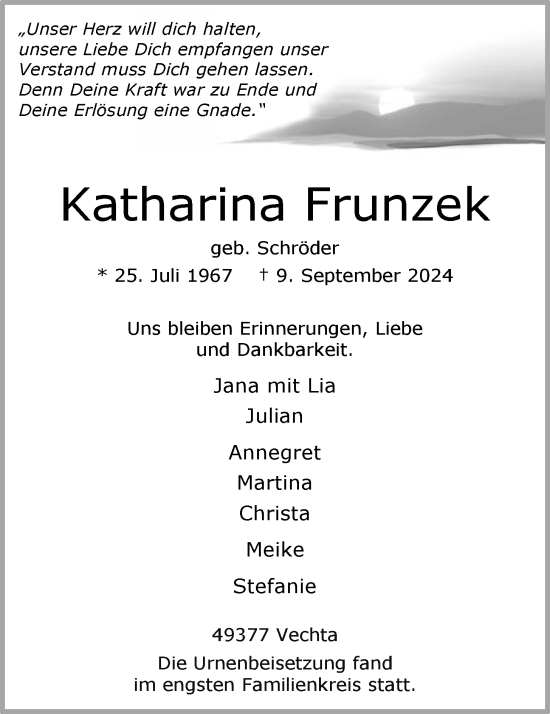 Anzeige von Katharina Frunzek von OM-Medien