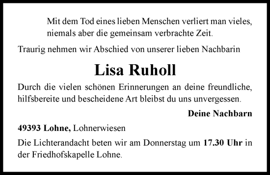 Anzeige von Lisa Ruholl von OM-Medien