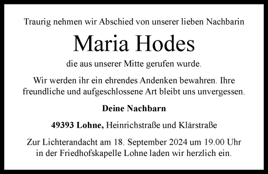 Anzeige von Maria Hodes von OM-Medien