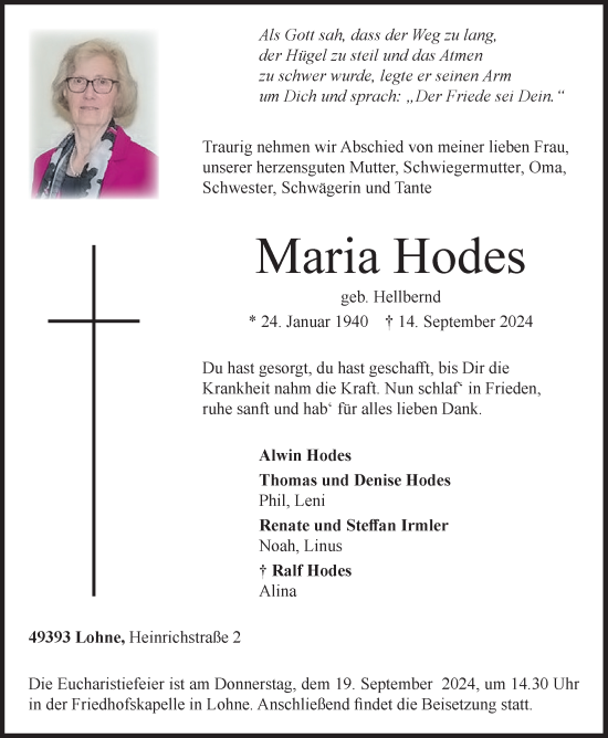 Anzeige von Maria Hodes von OM-Medien