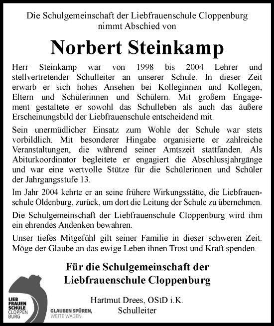 Anzeige von Norbert Steinkamp von OM-Medien