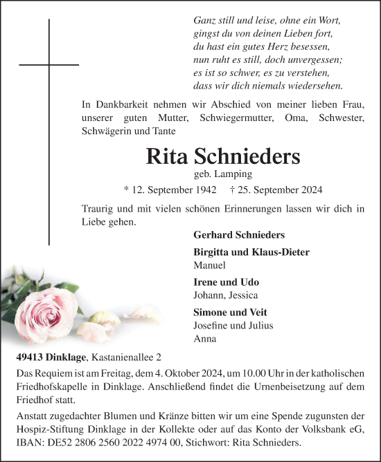 Anzeige von Rita Schnieders von OM-Medien