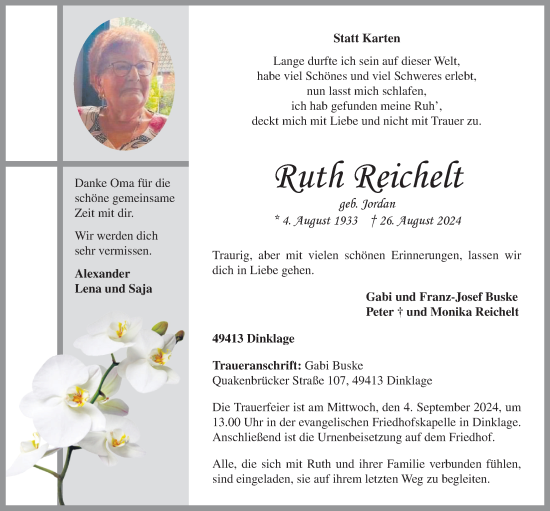 Anzeige von Ruth Reichelt von OM-Medien