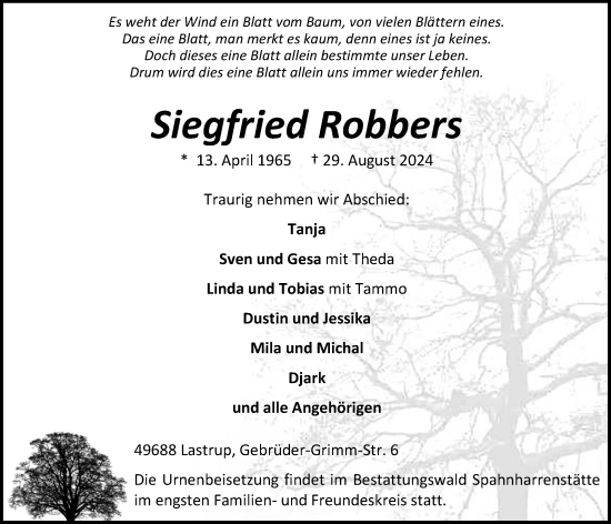 Anzeige von Siegfried Robbers von OM-Medien