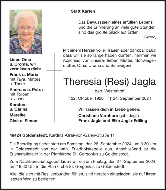 Anzeige von Theresia Jagla von OM-Medien