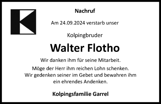 Anzeige von Walter Flotho von OM-Medien