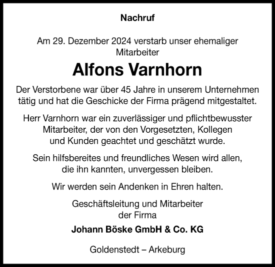 Anzeige von Alfons Varnhorn von OM-Medien