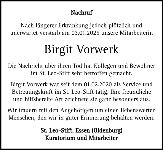 Anzeige von Birgit Vorwerk von OM-Medien