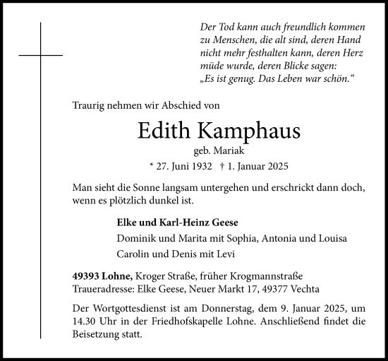 Anzeige von Edith Kamphaus von OM-Medien