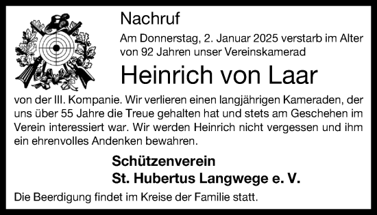 Anzeige von Heinrich von Laar von OM-Medien