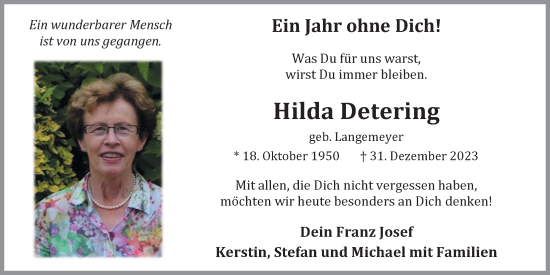 Anzeige von Hilda Detering von OM-Medien