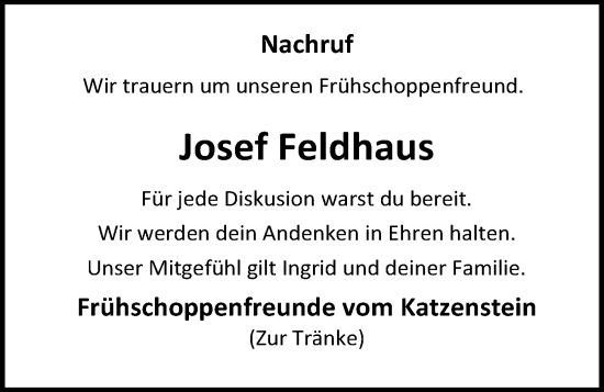 Anzeige von Josef Feldhaus von OM-Medien