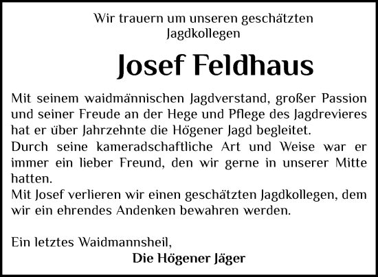 Anzeige von Josef Feldhaus von OM-Medien