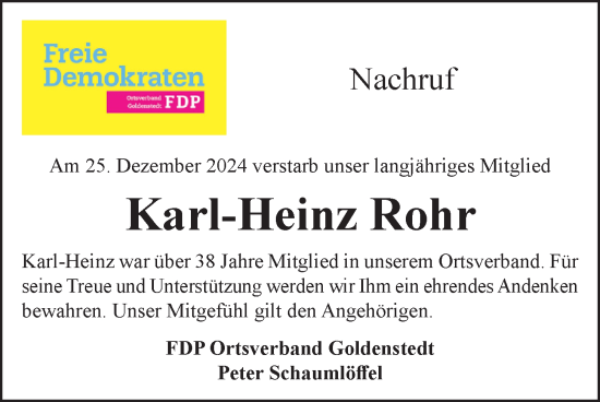 Anzeige von Karl-Heinz Rohr von OM-Medien