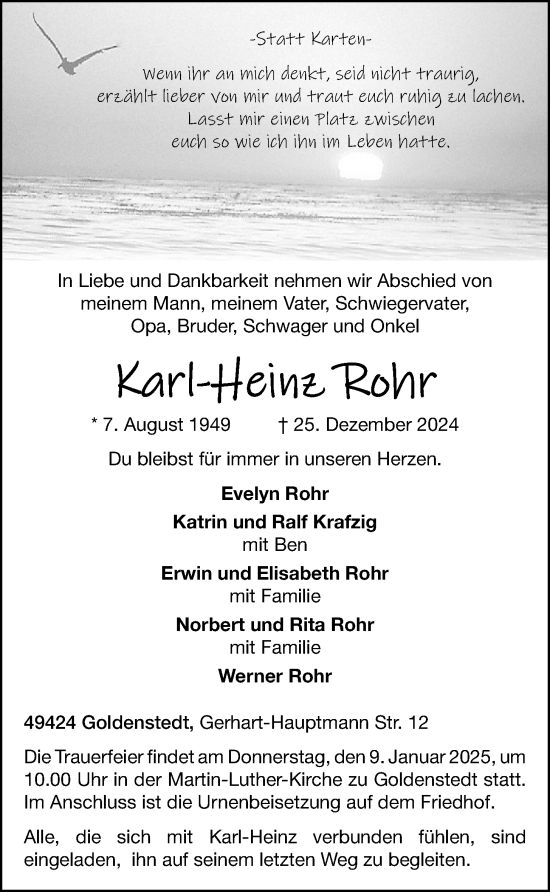 Anzeige von Karl-Heinz Rohr von OM-Medien